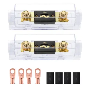 Nilight 2PCS 100A ANL Fuse Holder with ANL Fuse Electrical Protected Insulating Cover 5/16" Copper Lugs for 0 2 4 AWG Cables Used for car Audio Amplifier High Current Applications