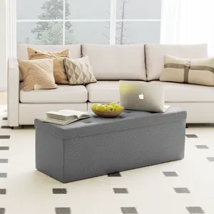 AuraHome Folding Storage Ottoman Bench, Multi-Functional Hidden Toy Box Footstool with Large Capacity, Ultra-Strong Load-Bearing, Space-Saving Collapsible Shoe Organizer for Living Room & Bedroom, Multi-Functional Use