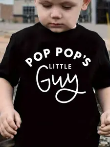 Boys' Cotton T-Shirt with "Pop Pop's Little Guy" Print - Soft Round Neck Short Sleeve Casual Shirt, Grandson Name Design, Machine Washable Tee for Casual Attire & Family Outfits (Ideal Gift for Grandpa &)