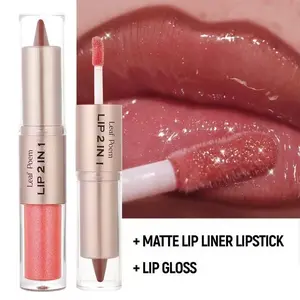 2-in-1 Dual-Ended Lip Gloss & Lipstick, Hydrating Lipgloss, Cosmetic - Matte/Mirror Double-Effect Shine, Long-Lasting, Smudge-Resistant, Glossy, Moisturizing, Multiple Shades, Everyday Makeup, Parties, and Special Occasions
