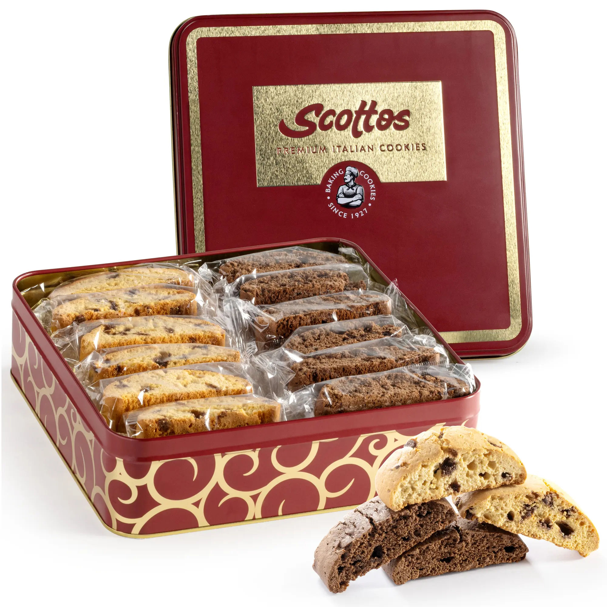 Scotto's Cookies Bakery Fresh Favorites - Pack of 24 Biscotti Italian Cookies - Biscotti Individually Wrapped Coffee Biscotti Kosher Cookies - Birthday Treats, Thank You, Care Package, July 4th Gift Baskets Food (Assorted Vanilla Chip & Chocolate Fudge)