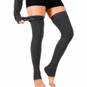No Slip Grip Ribbed Knit Thigh High Leg Warmers with Non Slip Silicone, Extra Long Thermal Dance & Fashion Leg Warmers, Womenswear, Gray Thigh High, Black Thigh High, Long Sock