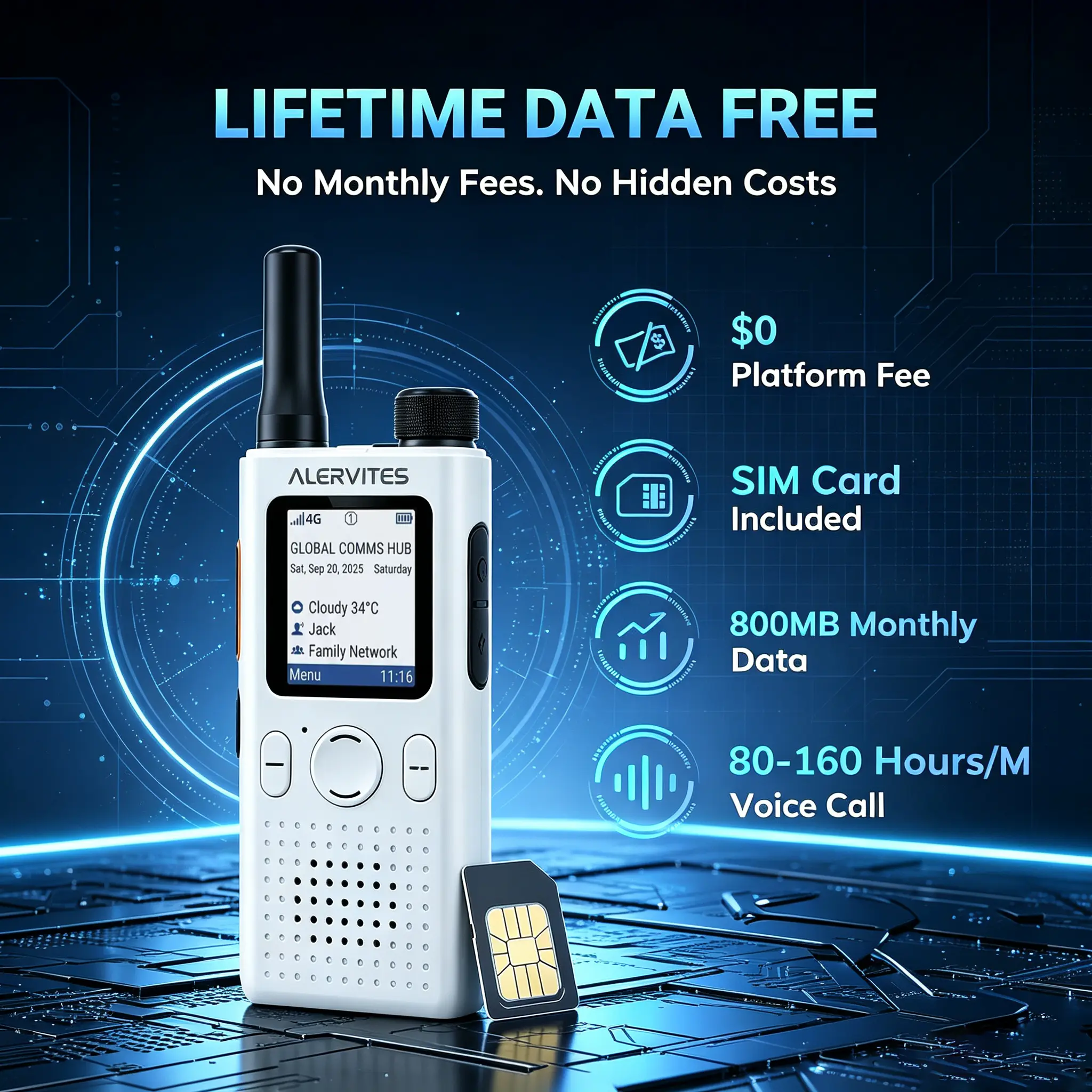 (MADE BY BAOFENG) Alervites AT1 Walkie TalkieLifetime Free No Hidden Fees/Encrypted Chat, Unlimited Groups, Quick Team-up, Unlimited Range PoC Radio for Outdoor/Camping/Hunting/Logistics/Fleets/Construction/Security/Hotels