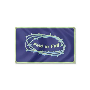 "Paid in Full" 3x5 ft Christian Indoor Flag with Button Corners for Bedroom Dorm Office Decor