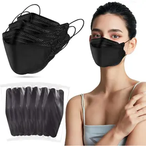 60PCS KF94 Disposable Face Mask, Disposable Individually Packaged Masks, Fish Mouth Type 4-Ply Breathable Mask with Adjustable Nose, Comfortable Breathable. Outdoor, Daily Use (Black)
