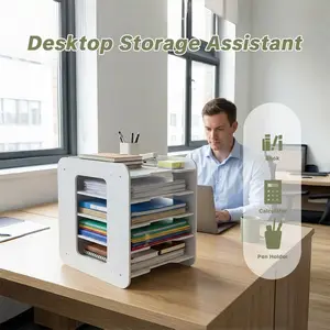 Simple Office Desktop File Rack Organizer, Desk Document Holder Storage Box, Book Stand Paper Tray, Desk Accessories, Office Supplies