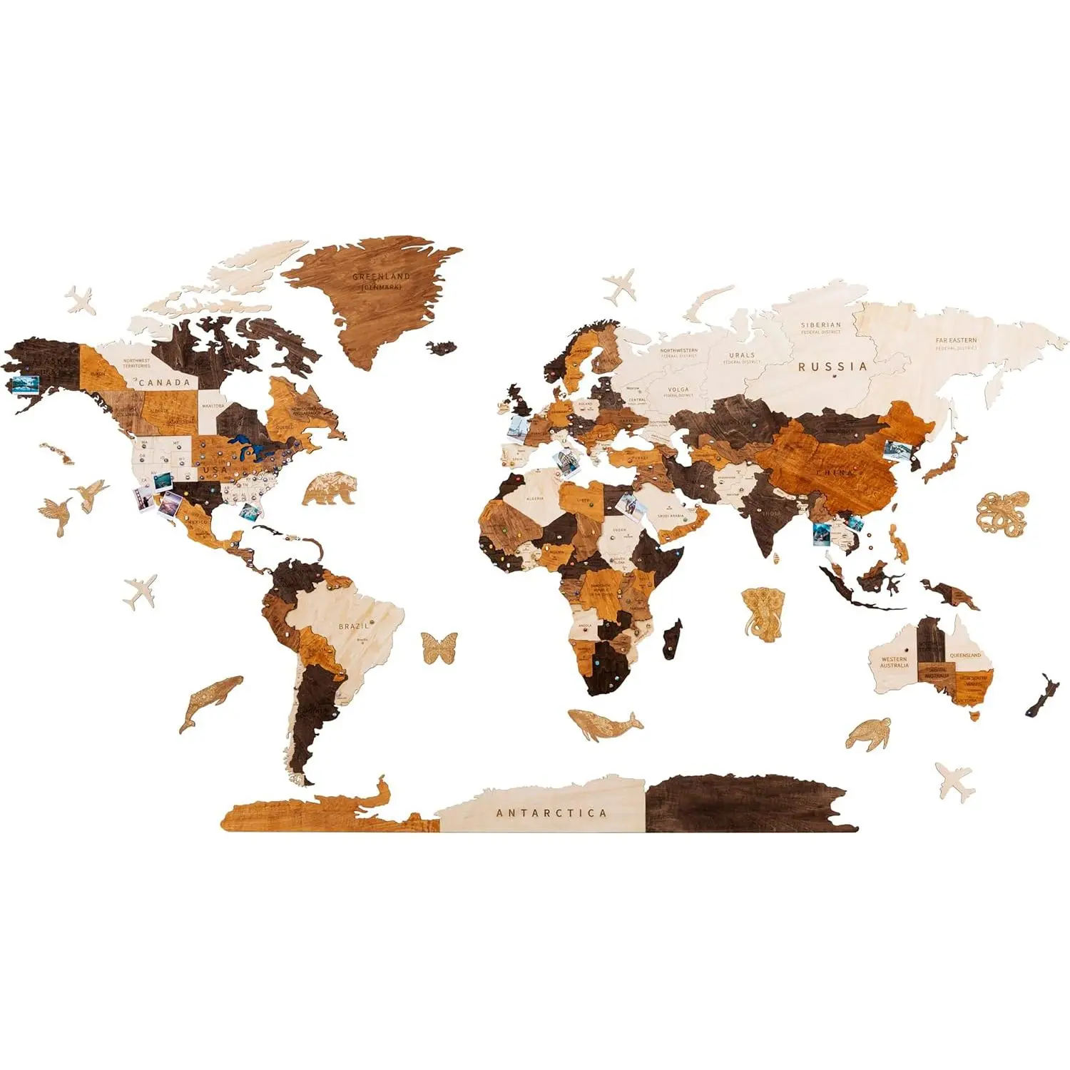 Multilayered 3D Wooden World Map Wall Decor,  Art Wall Decor, Mapa Mundi Para Pared, World Maps and Push Pins, Christmas, Valentine's Day Gifts For Dad, Mom, Boss, Husband, Wife (Large)