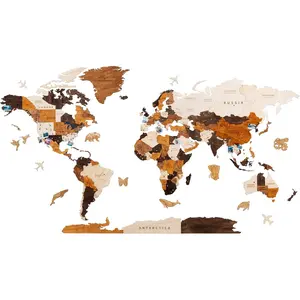 Multilayered 3D Wooden World Map Wall Decor,  Art Wall Decor, Mapa Mundi Para Pared, World Maps and Push Pins, Christmas, Valentine's Day Gifts For Dad, Mom, Boss, Husband, Wife (Large)