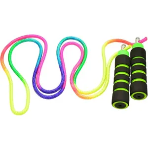 Anna's Rainbow Tie-Dye Cloth Rope 8mm Woven Nylon Durable Lightweight Plastic Handles Foam Grips Adjustable Sizing for Kids Training Workout Exercise Equipment