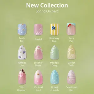 BTArtbox Press On Nails - Spring Orchard Pastel Short Press On Nails with Glue for Women, Square or Almond Opaque Soft Gel Glue On Nails in 16 Sizes - 32 Stick On Nails Kit