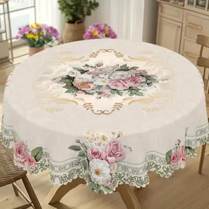 Qin's Home Romantic Vintage Tablecloth Round Rectangular French Floral Indoor Outdoor Decor