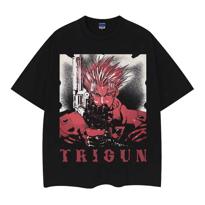 Trigun "Vash the Stampede" Heavyweight Vintage Tee 100% Cotton OVERSIZED Anime T-shirt sublimation shirt cotton shirt Top Casual Black Man Crew Necks Menswear slogan graphic Meme Christmas Funny