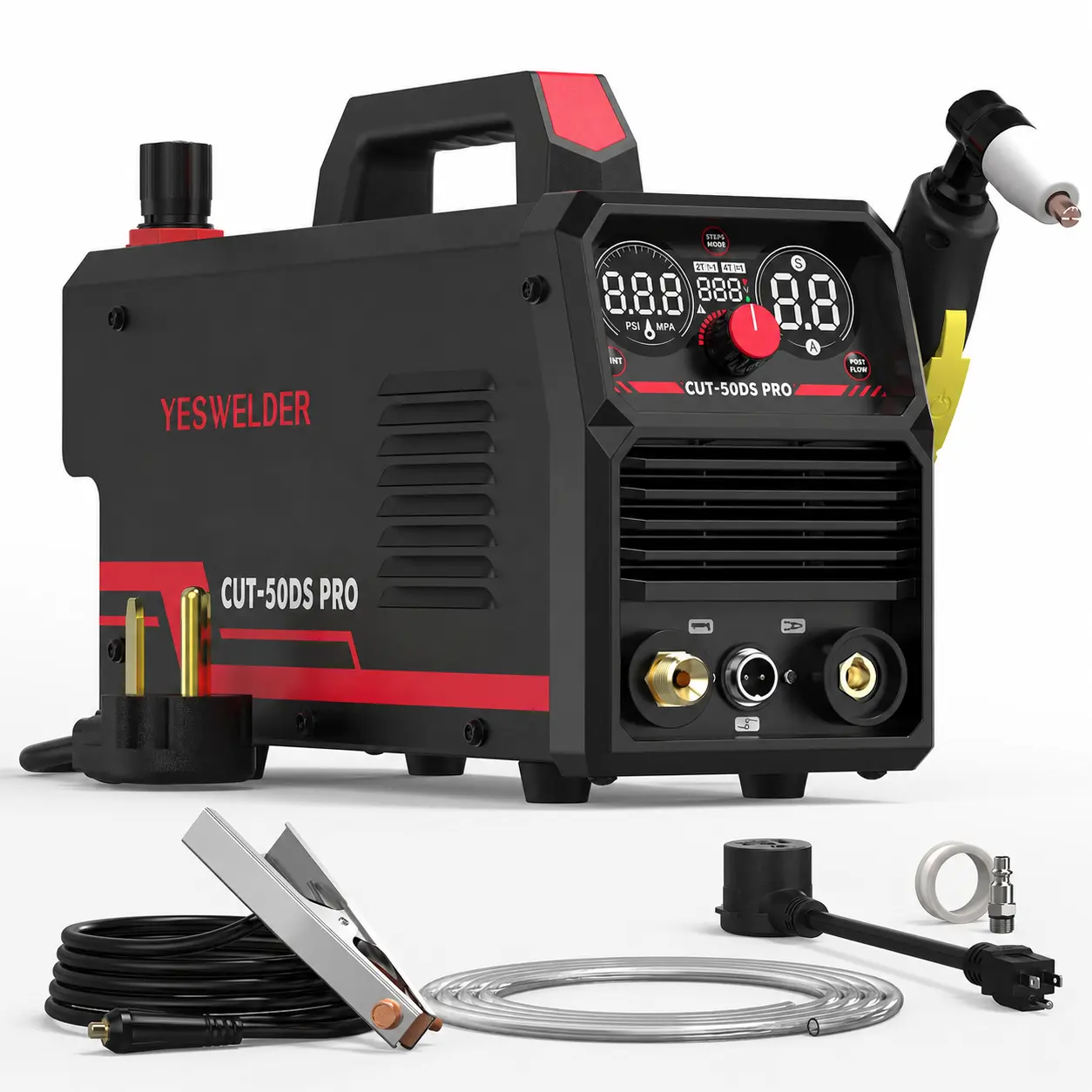 YESWELDER CUT-50DS-PRO 50Amp 110/220V Plasma Cutter with PT31 Plasma Cutting Torch Consumables Kit, Digital Display Air Power Plasma Cutting Machine - 2T/4T and 16/25" Max Cut