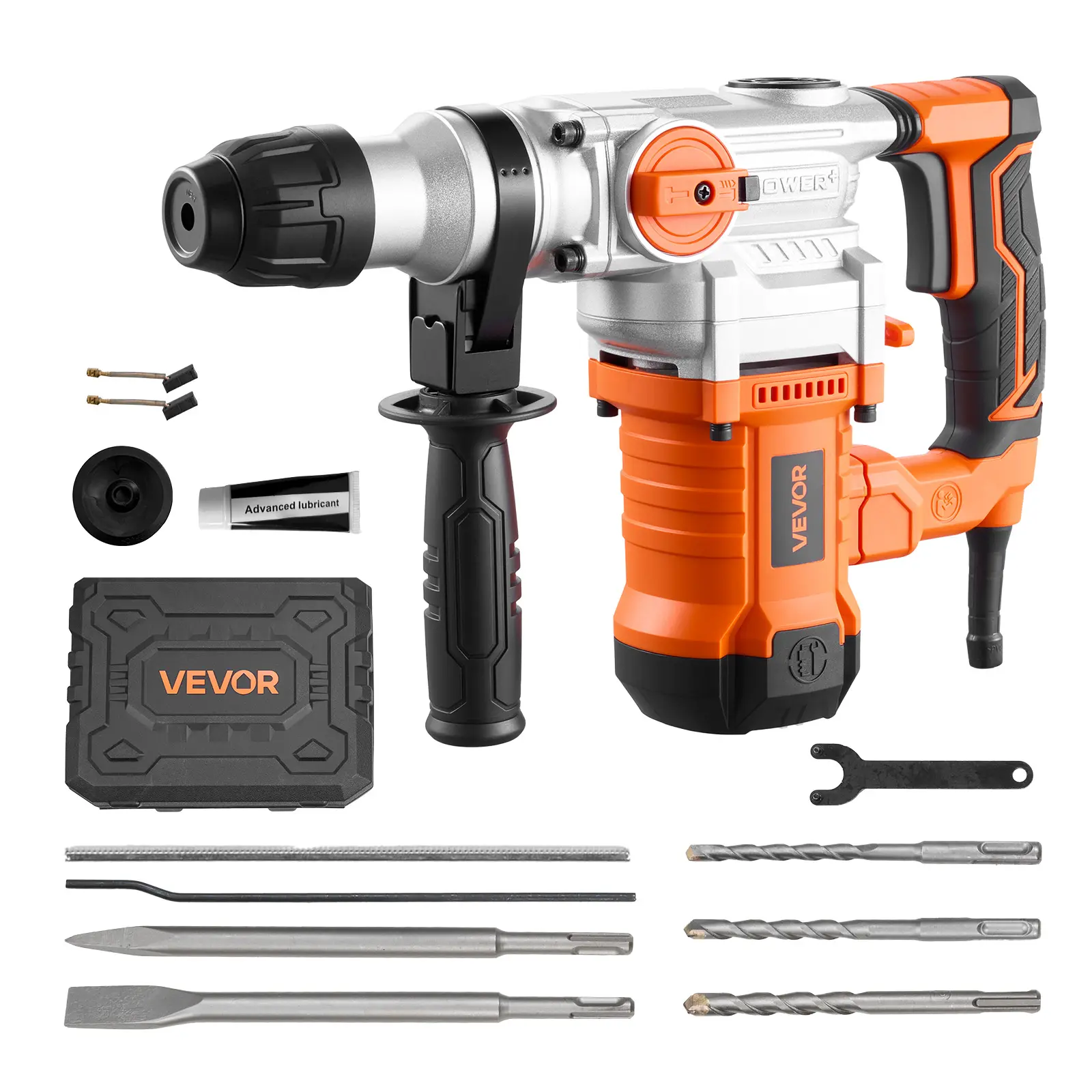 【summerfinds】VEVOR Corded Hammer Drill, 1-1/8 in SDS-Plus Electric Heavy-Duty Rotary Hammer, Father's Day Gift with 3 Drill Bits, Flat Chisel, Pointed Chisel, Grease, Brush, Carrying Case for Concrete, Masonry, Corded Hammer Drills