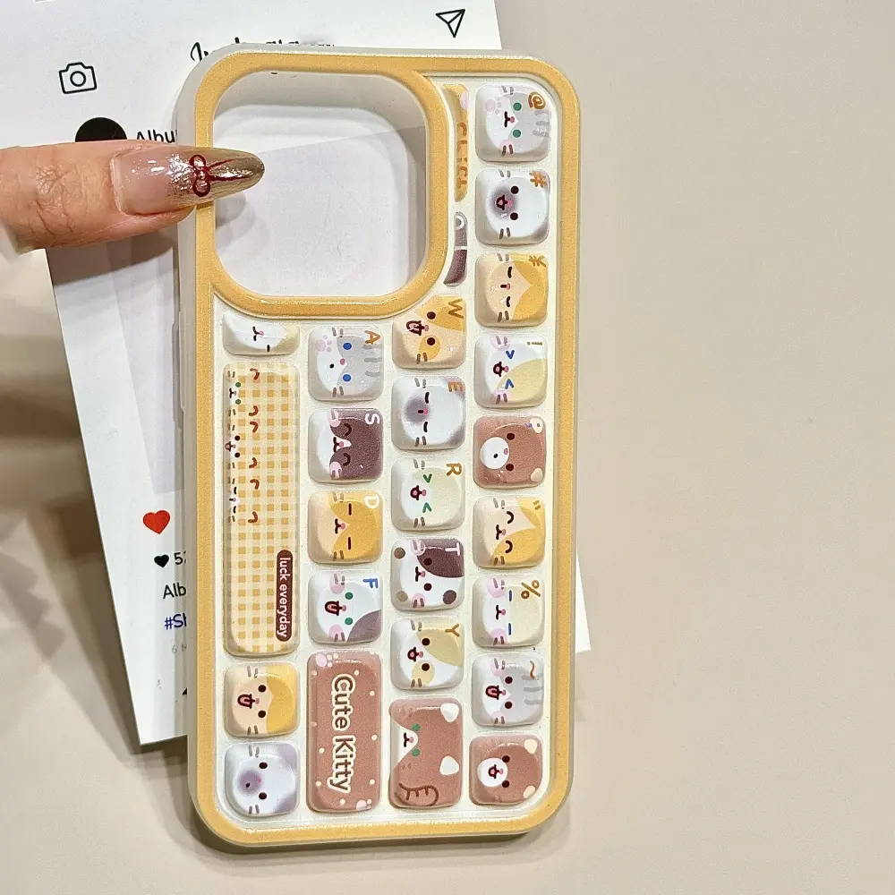 3D Keyboard Cat Compact Shockproof Phone Case - Full Body Fit, Precise Compact Cover with Screen Protector for iPhone 16/16 Pro/15/14/13/12 Pro Max, Multicolor Yellow Phone Accessory, Mobile Accessories