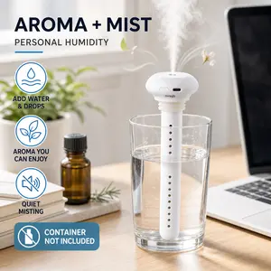 Portable Donut Mini USB Cool Mist Humidifier, Small Desktop Spray Mist Maker with Unlimited Water Tank, Auto Shut-off, Silent Operation, Personal Travel Mist for Car, Office, Bedroom, Home, Relief for Dry Skin