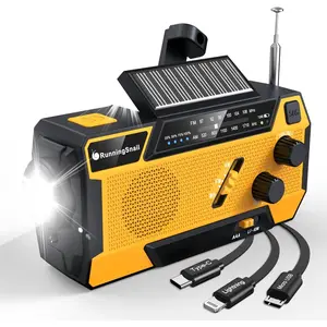 Emergency Crank Weather Radio: AM/FM/NOAA Weather Radio with 3 Built-in Cable-Hand Crank Radio with 2000mAh, Solar Charge, Hand Crank & Battery Operated, SOS Alarm, Flashlight for Outdoor Emergency