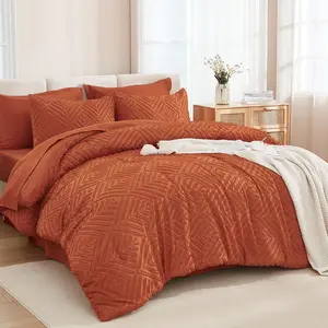 Oversized King Size Comforter Burnt Orange - 7 a Bag Oversized King Boho Terracotta Comforter Sets, Rust Tufted with Comforter,, Pillowcases  Shams