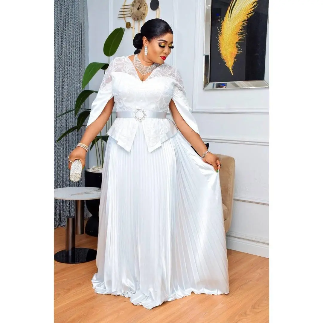 Sequins White Wedding Guest Maxi Dress Plus Size Peplum Mother of The Bride A-Line Gown Pleated Floor Length Cocktail Birthday Party Outfit Anniversary Ceremony Graduation Reception Turkey Formal Womenswear