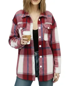 NY Threads Women's Plaid Flannel Shacket Relaxed Fit Casual Long Sleeve Button Down Top for Fall