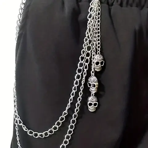 Unisex Punk Style Casual Trendy Chain Side Belt, Skull Face Design Side Chain Belt, Novelty Fashionable Clothes Accessories For Party, Street Style Belt, Statement Belts, Cool Belts