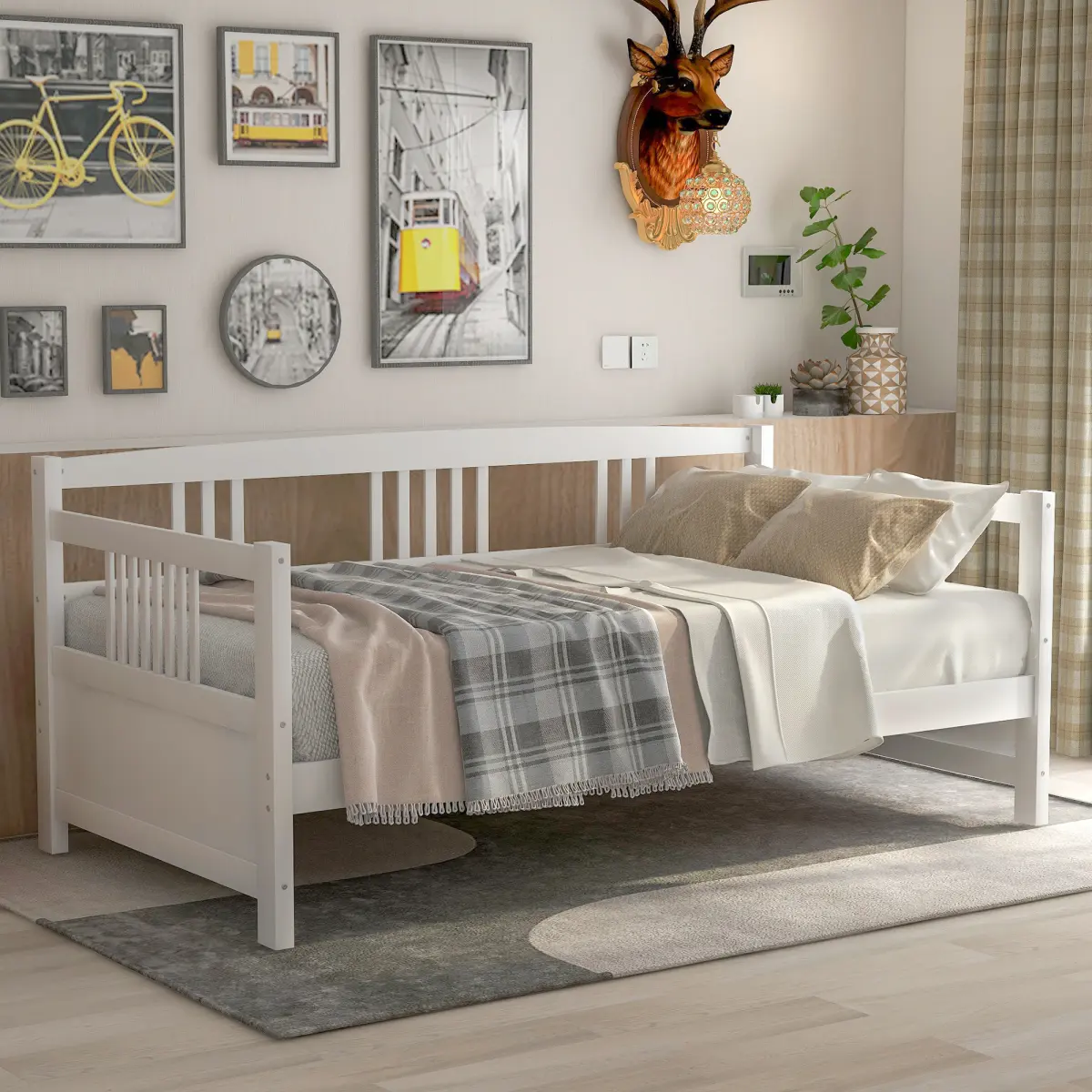 Twin Size Solid Wood Daybed - Classic Rustic White, Espresso, Gray, 78.2in x 42.3in x 35.4in, Space-Saving Multifunctional Loft Bed with Slat Base & Storage, 300lbs Weight Support Frame, Assembly Required (SKU: WF191899AAK)