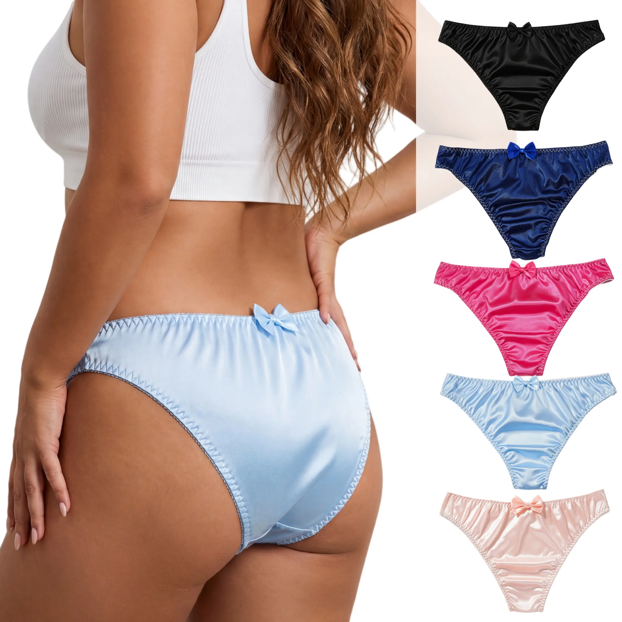 Women's Panty Set, 4-Piece Elegant Silky Satin Briefs with Bow, Lightweight and Plain for Daily Comfort, Sizes S M XL, Foldable, Soft Briefs, Panties, Cute