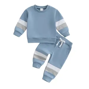 Toddler Baby Boy Fall Winter Clothes Color Block Long Sleeve Sweatshirt Pullovers + Joggers Pants Outfit Set