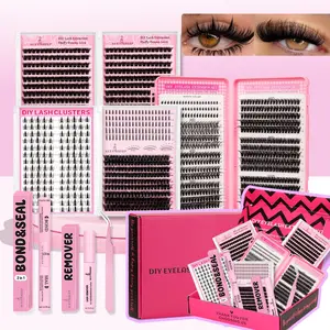 Mixed Length Individual False Eyelashes Kit, 1 Set Dense Look DIY Eyelash Extensions with Accessories,Bond &Seal &Remove &Eyelash Tweezers &Brush , Self Grafting Curling Fake Eyelashes for Women, Makeup Products
