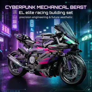New Drop! 46cm Cyberpunk Mechanical Beast Motorcycle Building Set, Real Steering 1:5 Scale, Elite Racing Tech Collectible for Desktop Display