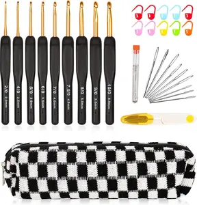 1Set Crochet Hook Set, Black Gold Crochet Hooks with Grips for Arthritic Hands, Crochets Needles Set with Knitting & Crochet Supplies, Ideal Gift for Crocheting Beginner Lover