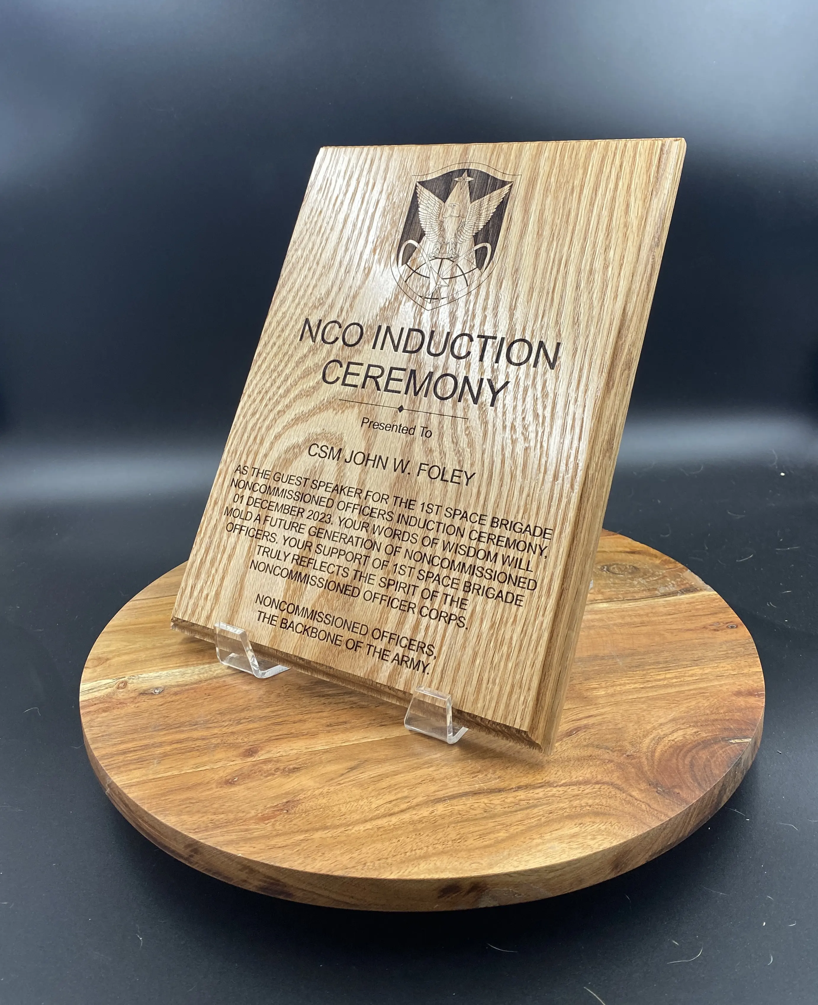 Guest Speaker Plaque - Custom 8" x 10" Plaque with Text and One Logo Image, Wooden Design, Universal and Non-Reusable