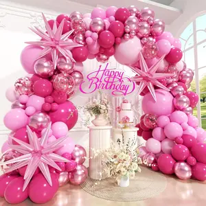162 PCS Pink Balloon Arch Kit with Metallic & Confetti Balloons for Valentine's & Princess Party Decor