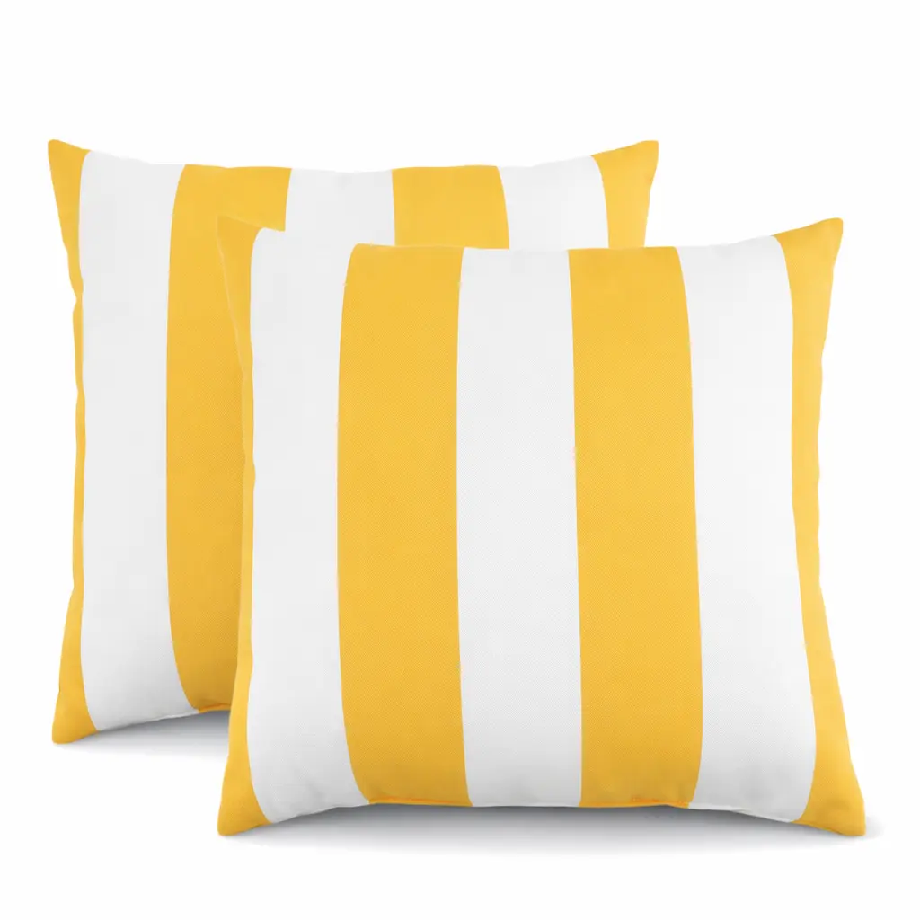 2 Pack Outdoor Throw Pillows, Waterproof & Fade-Resistant Patio Cushions for Garden, Porch, Poolside Furniture - Soft & Comfortable Decorative Pillow Covers (18x18 Inch, Yellow/White)