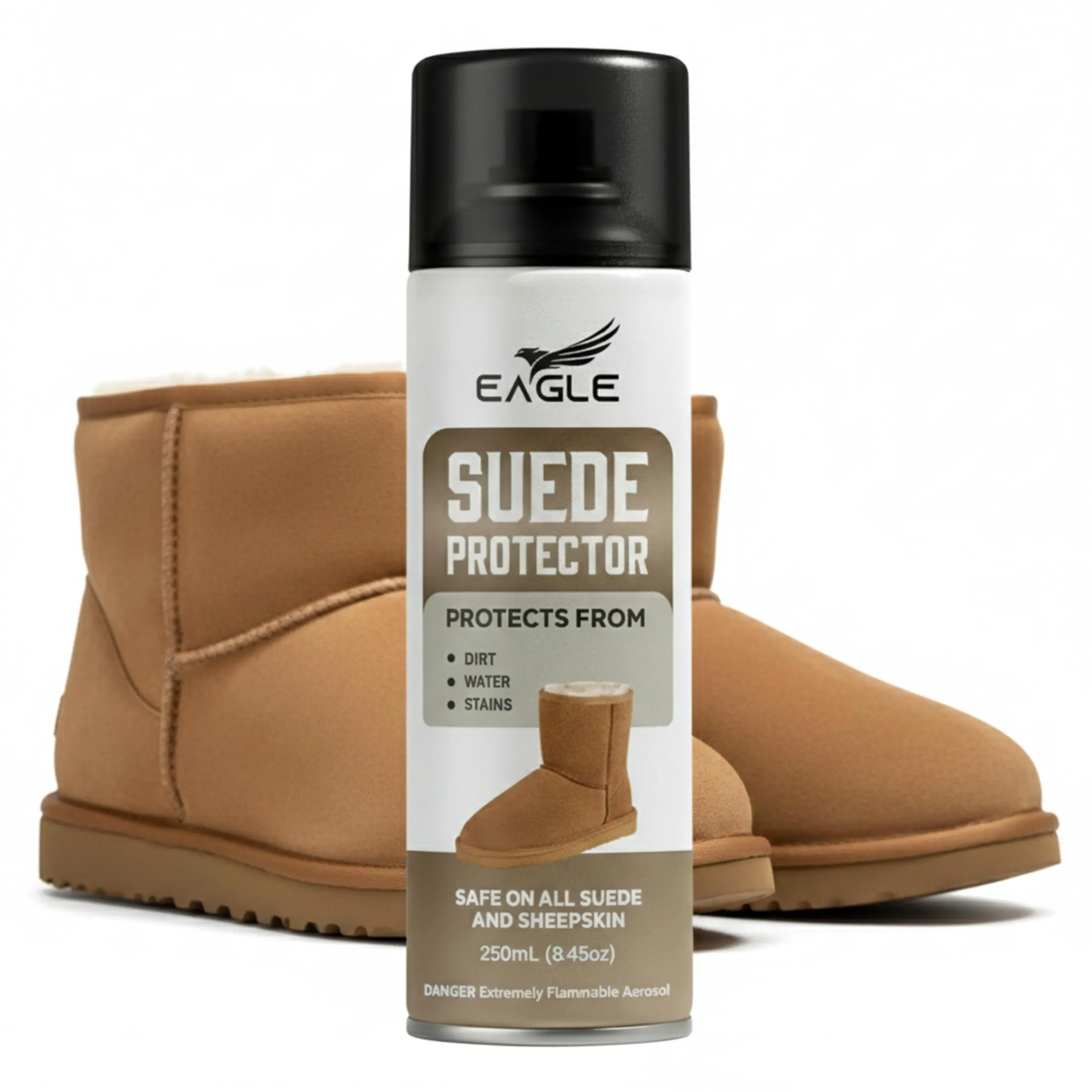 Eagle Suede & Nubuck Protector Spray 250mL – Waterproofing Spray Compatible with UGG Boots & Jackets | Protects from Water, Stains, Dirt & Salt | Quick-Dry Invisible Suede Shield