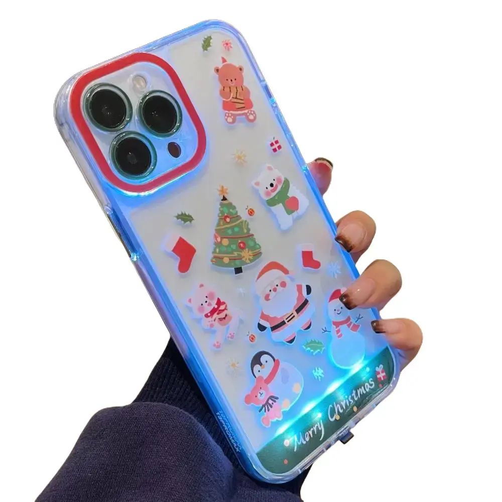Merry Christmas Glowing Luminous Call Light Up Flash Phone  for Apple iPhone 11 12 13 14 15 16 17 Pro Max Plus 17Air Cover Smartphone Shockproof with Accessories