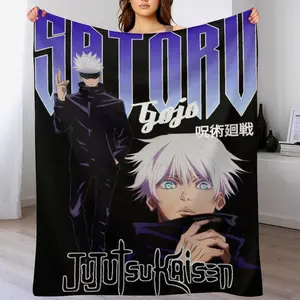 Soft Anime Jujutsu Kaisen Gojo Printed Fleece Blanket - Cozy Shrink-Resistant & Machine Washable for All Seasons | Perfect Gift for Kids/Adults, Home, Travel