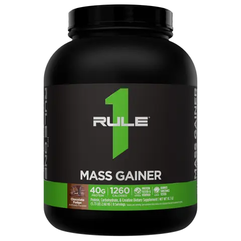 Rule 1 Mass Gainer - High Calorie Supplement, 40g All-Whey Protein, 1,220+ Calories, 250g+ Carbs, Creatine, Muscle & Mass Support, Made In The USA