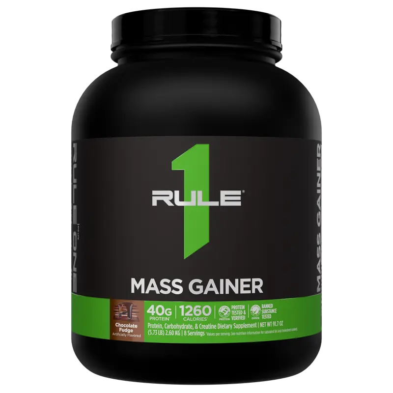 Rule 1 Mass Gainer - High Calorie Supplement, 40g All-Whey Protein, 1,220+ Calories, 250g+ Carbs, Creatine, Muscle & Mass Support, Made In The USA