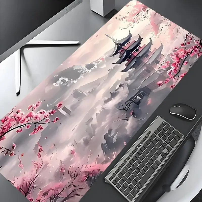 Japanese Style Sakura Scenic Pattern Mouse Pad, Rectangle Gaming Mouse Pad, Non-slip Rubber Pad, Computer Desk Mat, Aesthetic Desktop Decoration Protective Pad for Home Office, Desk Accessories