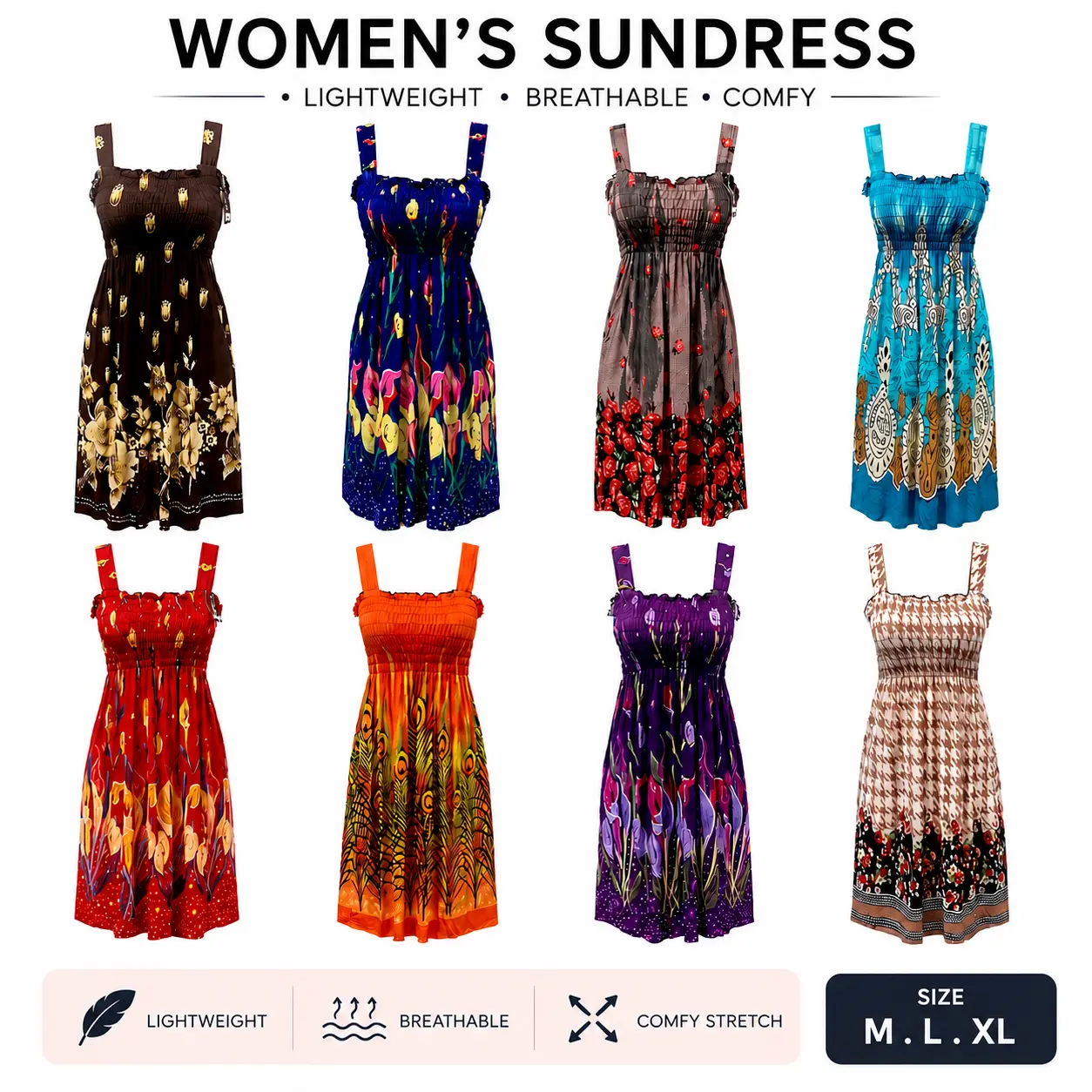 12PCS Women’s Lightweight Casual Sundress, Sleeveless Summer Beach Cover-Up Dress, Assorted Colors.Note: Sizes run small.