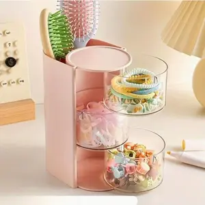Rotating Multi-Layer Transparent Hair Accessory Storage Box, Dust-Proof Plastic Material, Clear View, Desktop Organizer for Cosmetics & More