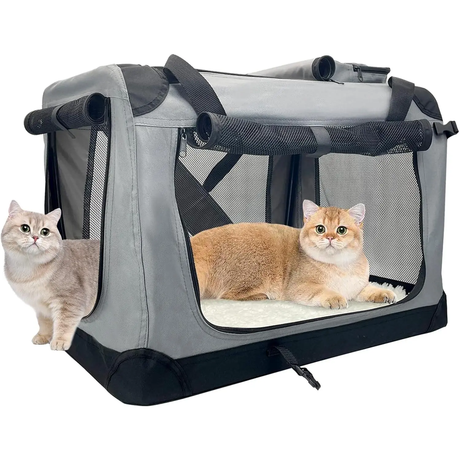 Large Cat Cage for Two Cats, 24"x17"x17" Soft Dog Cage Foldable Portable Travel Pet Bag Durable Breathable Foldable Kitten Cage for Kittens and Puppies Under 45 Pounds Gray small-medium