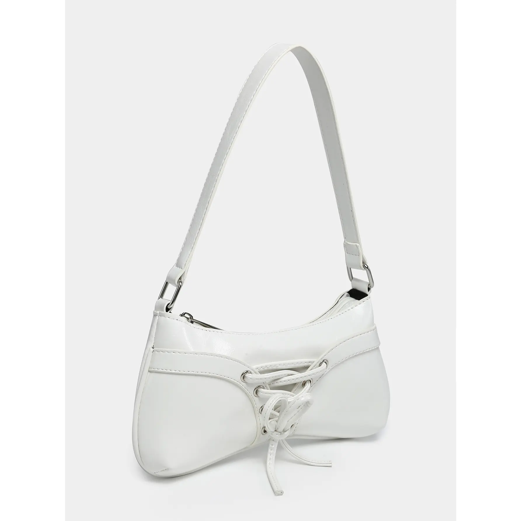 Y2K Style Shiny Black Shoulder Bag – Lace-Up Corset Detail