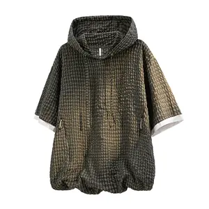 Men’s summer American casual hooded short-sleeve T-shirt, loose fit, cool and breathable, trendy brand top; men’s fashionable versatile clothing with zippered pocket, premium quality.