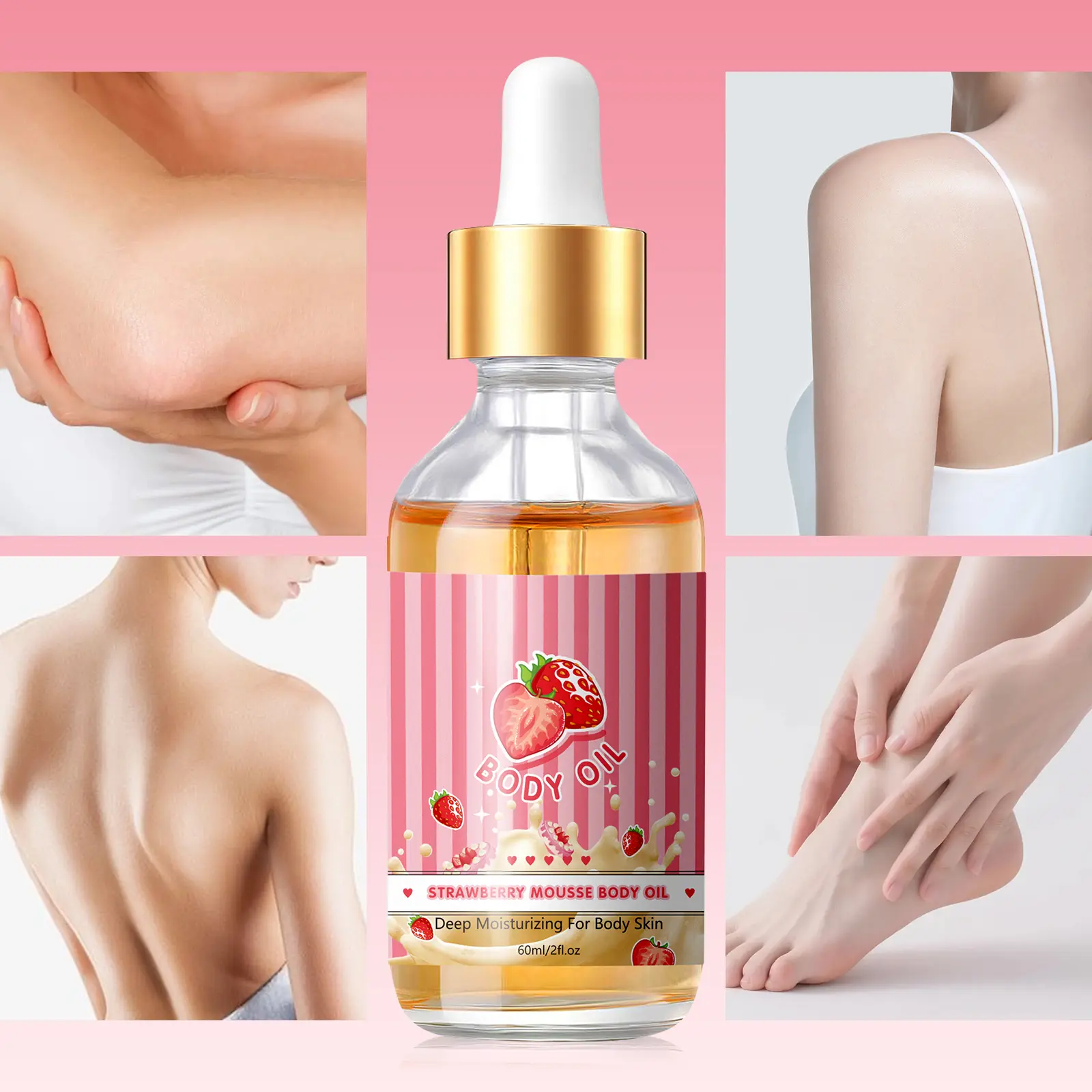 Strawberry essential oil 60ml, pure natural strawberry essential oil, suitable for hair, face and skin care. High-quality essential oil, can be used in aromatherapy, skin care, massage, yoga, bath, soap and candle making.