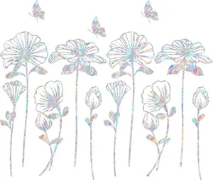 30 count Flower Window Clings - Anti-  to Save Birds from Collisions,Non Adhesive Prismatic Vinyl Window Clings, Rainbow Stickers