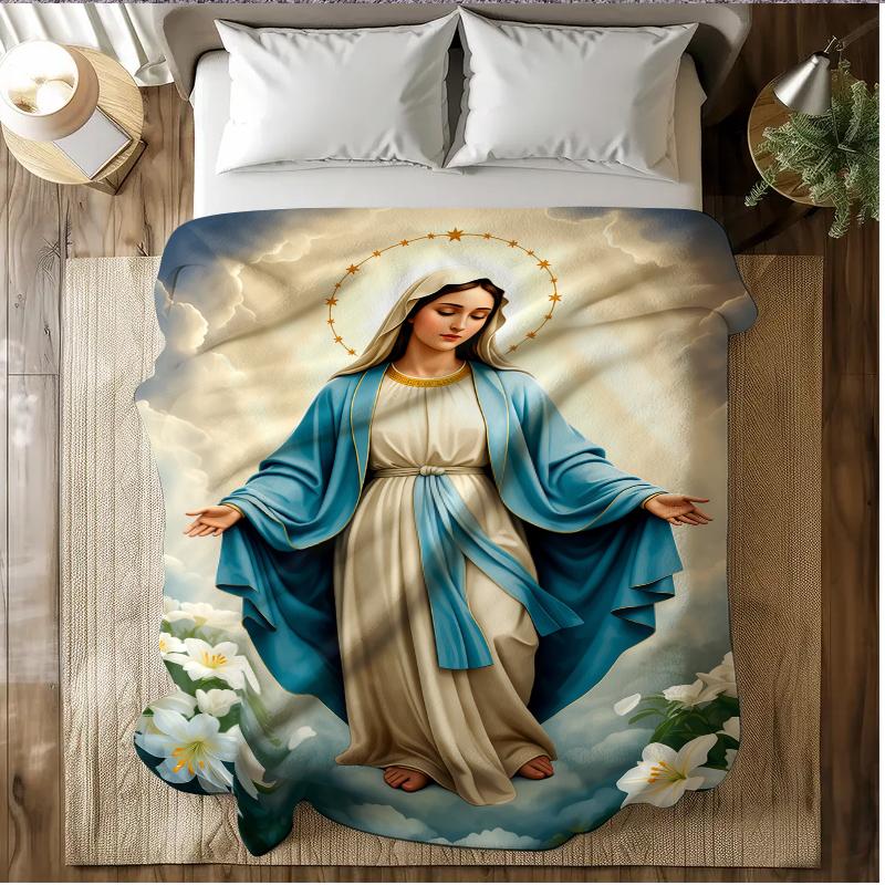 Virgin Mary Blanket Wrap Yourself in Divine Comfort Soft Funny Throw Blanket Cozy Lightweight Plush Portable Cover Blanket For Sofa,Warm Gift For Birthday,Christmas,Multiple Blanket Suitable for all four seasons cozy flannel blanket