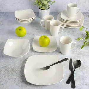 Zen Buffet Porcelain Chip and Scratch Resistant Dinnerware Set, Service for 4 (16pcs), White (Square) Cutlery Tableware