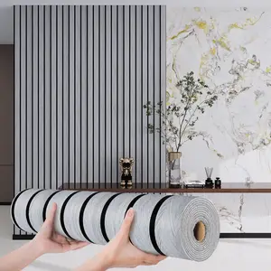 1 roll wood-grain slat-style wall sticker, self-adhesive coated wallpaper with waterproof and sound-insulating features. Textured design with a matte wood finish, easy to clean, install, and removable. Ideal for living room, bedroom, dining room, and ceil